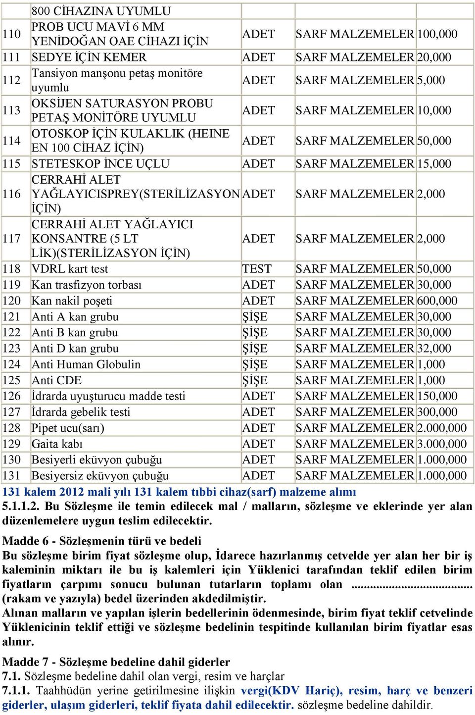 ADET SARF MALZEMELER 15,000 CERRAHĠ ALET 116 YAĞLAYICISPREY(STERĠLĠZASYON ADET SARF MALZEMELER 2,000 ĠÇĠN) CERRAHĠ ALET YAĞLAYICI 117 KONSANTRE (5 LT ADET SARF MALZEMELER 2,000 LĠK)(STERĠLĠZASYON