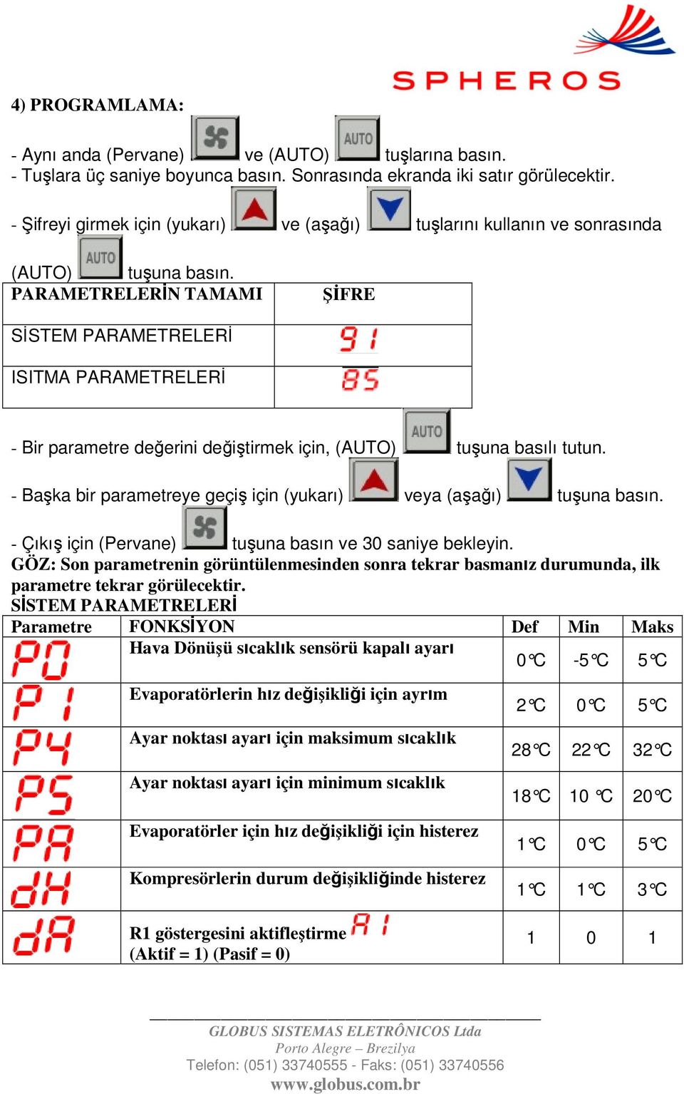 PARAMETRELERĐN TAMAMI ŞĐFRE SĐSTEM PARAMETRELERĐ ISITMA PARAMETRELERĐ - Bir parametre değerini değiştirmek için, (AUTO) tuşuna basılı tutun.