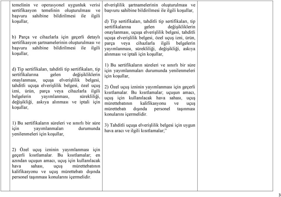 elverişlilik belgesi, tahditli uçuşa elverişlilik belgesi, özel uçuş izni, ürün, parça veya cihazlarla ilgili belgelerin yayımlanması, sürekliliği, değişikliği, askıya alınması ve iptali için