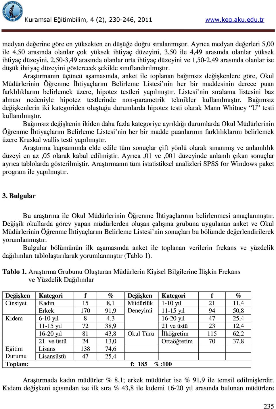 1,50-2,49 arasında olanlar ise düşük ihtiyaç düzeyini gösterecek şekilde sınıflandırılmıştır.