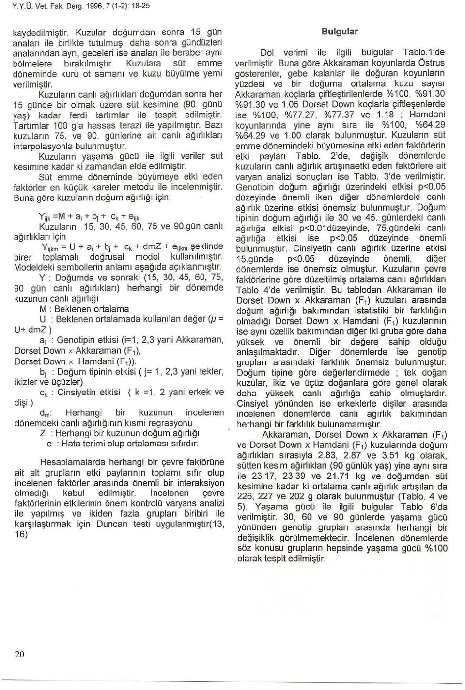 Kuzulara süt emme döneminde kuru ot samanı ve kuzu büyütme yemi verilmiştir. K uzuların canlı ağırlıkları doğumdan sonra her 15 günde bir olmak üzere süt kesimine (90.