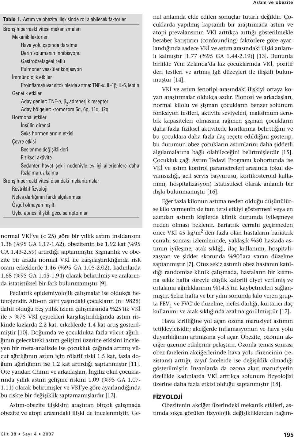 vasküler konjesyon İmmünolojik etkiler Proinflamatuvar sitokinlerde artma: TNF-α, IL-1β, IL-6, leptin Genetik etkiler Aday genler: TNF-α, β 2 adrenerjik reseptör Aday bölgeler: kromozom 5q, 6p, 11q,