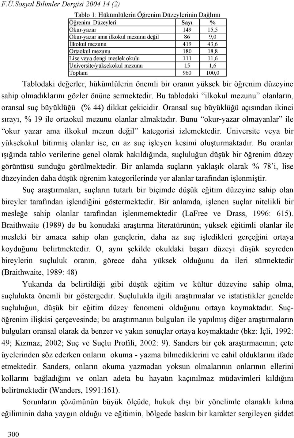 sahip olmadıklarını gözler önüne sermektedir. Bu tablodaki ilkokul mezunu olanların, oransal suç büyüklüğü (% 44) dikkat çekicidir.