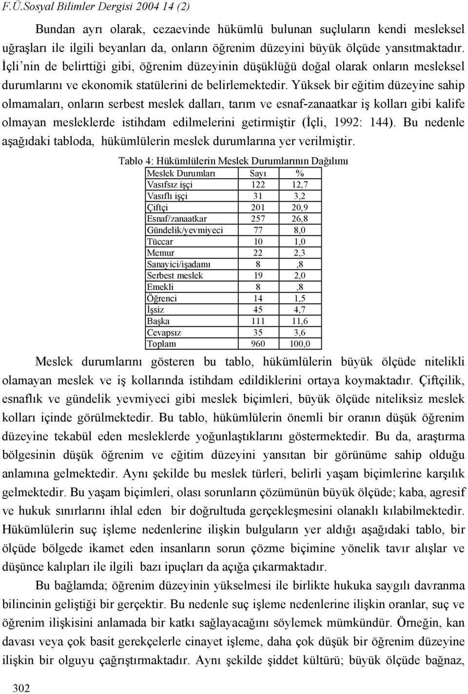 Yüksek bir eğitim düzeyine sahip olmamaları, onların serbest meslek dalları, tarım ve esnaf-zanaatkar iş kolları gibi kalife olmayan mesleklerde istihdam edilmelerini getirmiştir (İçli, 1992: 144).