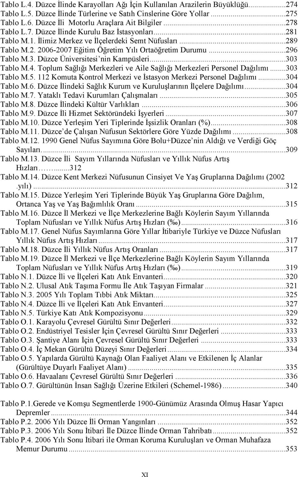 ..296 Tablo M.3. Düzce Üniversitesi nin Kampüsleri...303 Tablo M.4. Toplum Sağlığı Merkezleri ve Aile Sağlığı Merkezleri Personel Dağılımı...303 Tablo M.5.