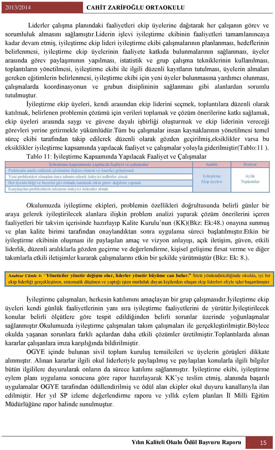 üyelerinin faaliyete katkıda bulunmalarının sağlanması, üyeler arasında görev paylaģımının yapılması, istatistik ve grup çalıģma tekniklerinin kullanılması, toplantıların yönetilmesi, iyileģtirme