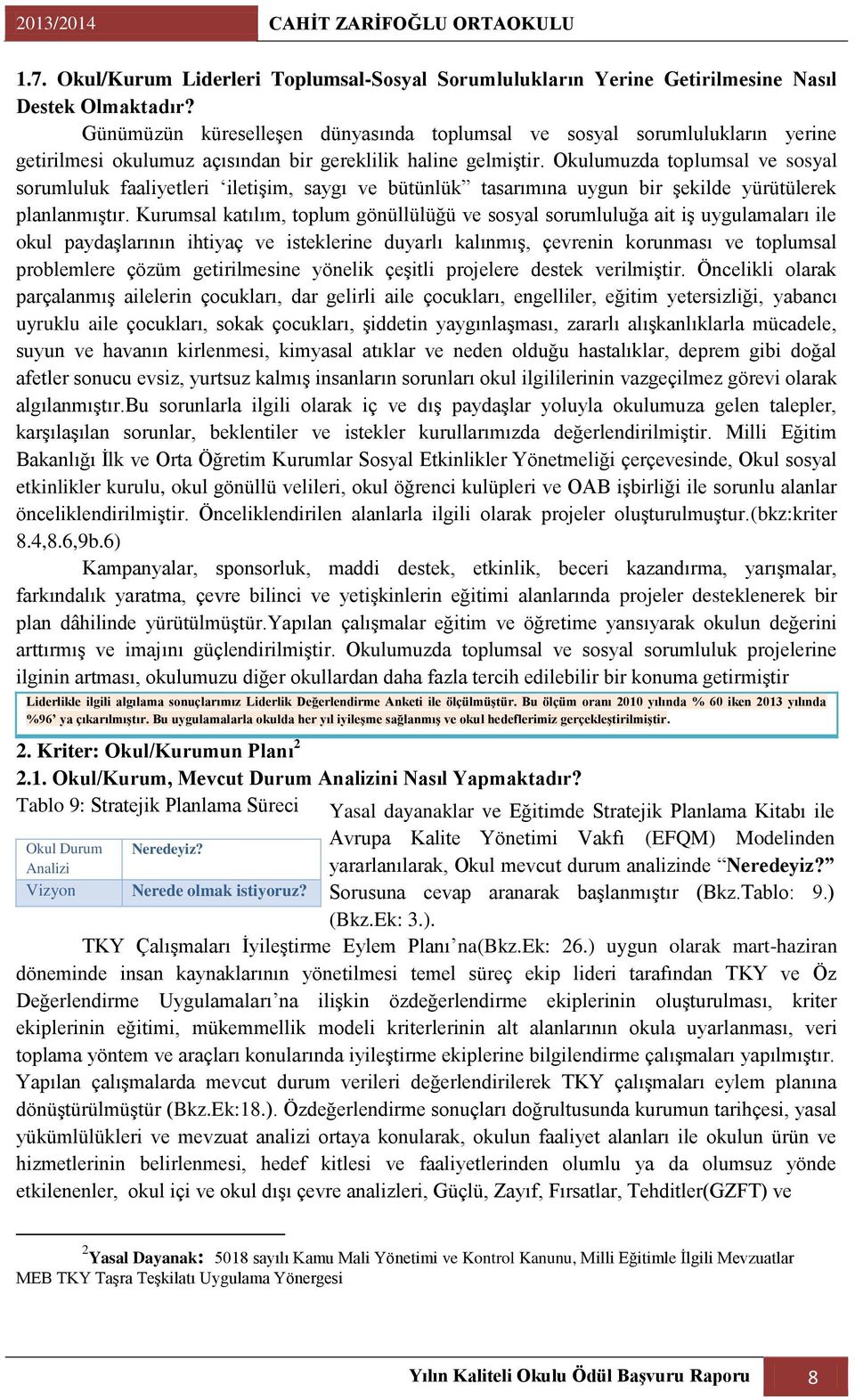 Okulumuzda toplumsal ve sosyal sorumluluk faaliyetleri iletiģim, saygı ve bütünlük tasarımına uygun bir Ģekilde yürütülerek planlanmıģtır.