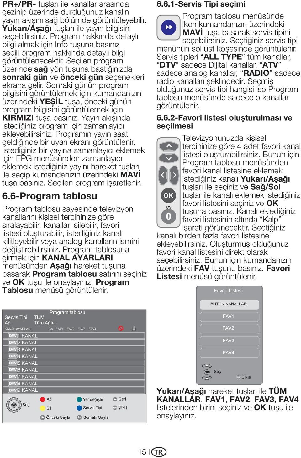 Seçilen program üzerinde sağ yön tuşuna bastığınızda sonraki gün ve önceki gün seçenekleri ekrana gelir.