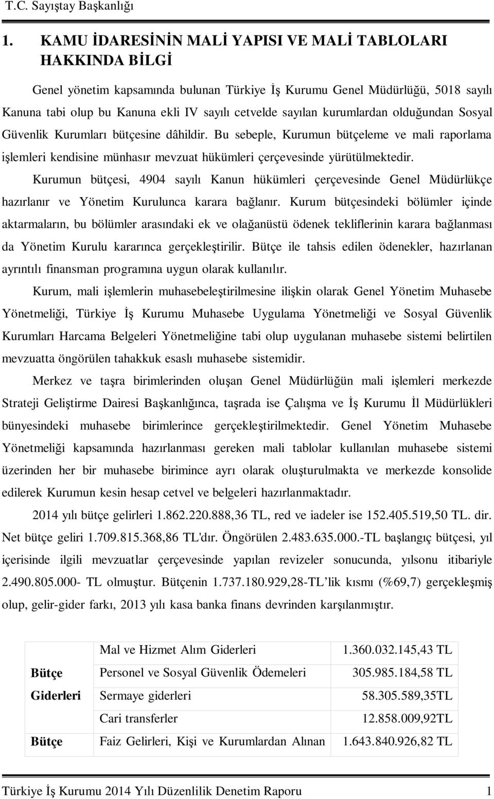 Kurumun bütçesi, 4904 say Kanun hükümleri çerçevesinde Genel Müdürlükçe haz rlan r ve Yönetim Kurulunca karara ba lan r.