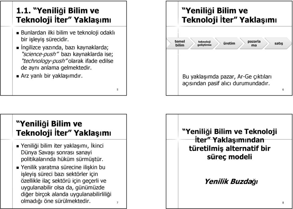 5 Yeniliği i Bilim ve Teknoloji İter ı Bu yaklada pazar, Ar-Ge çıktıları açısından pasif alıcı durumundadır.