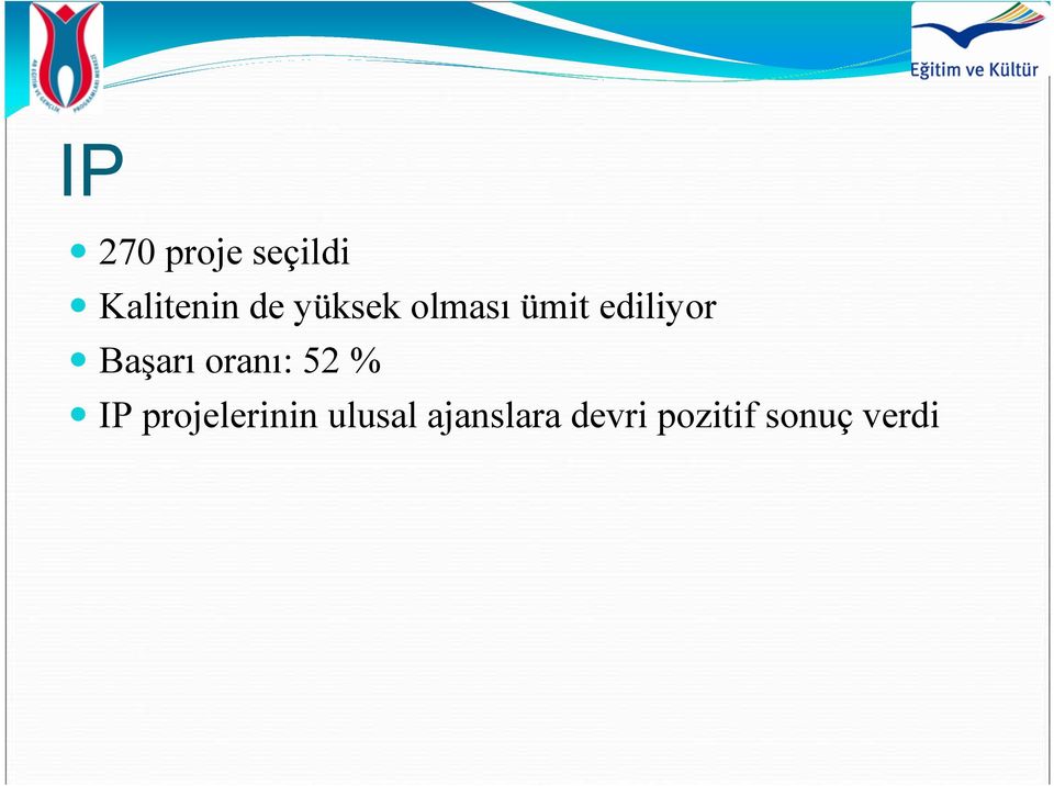 oranı: 52 % IP projelerinin ulusal