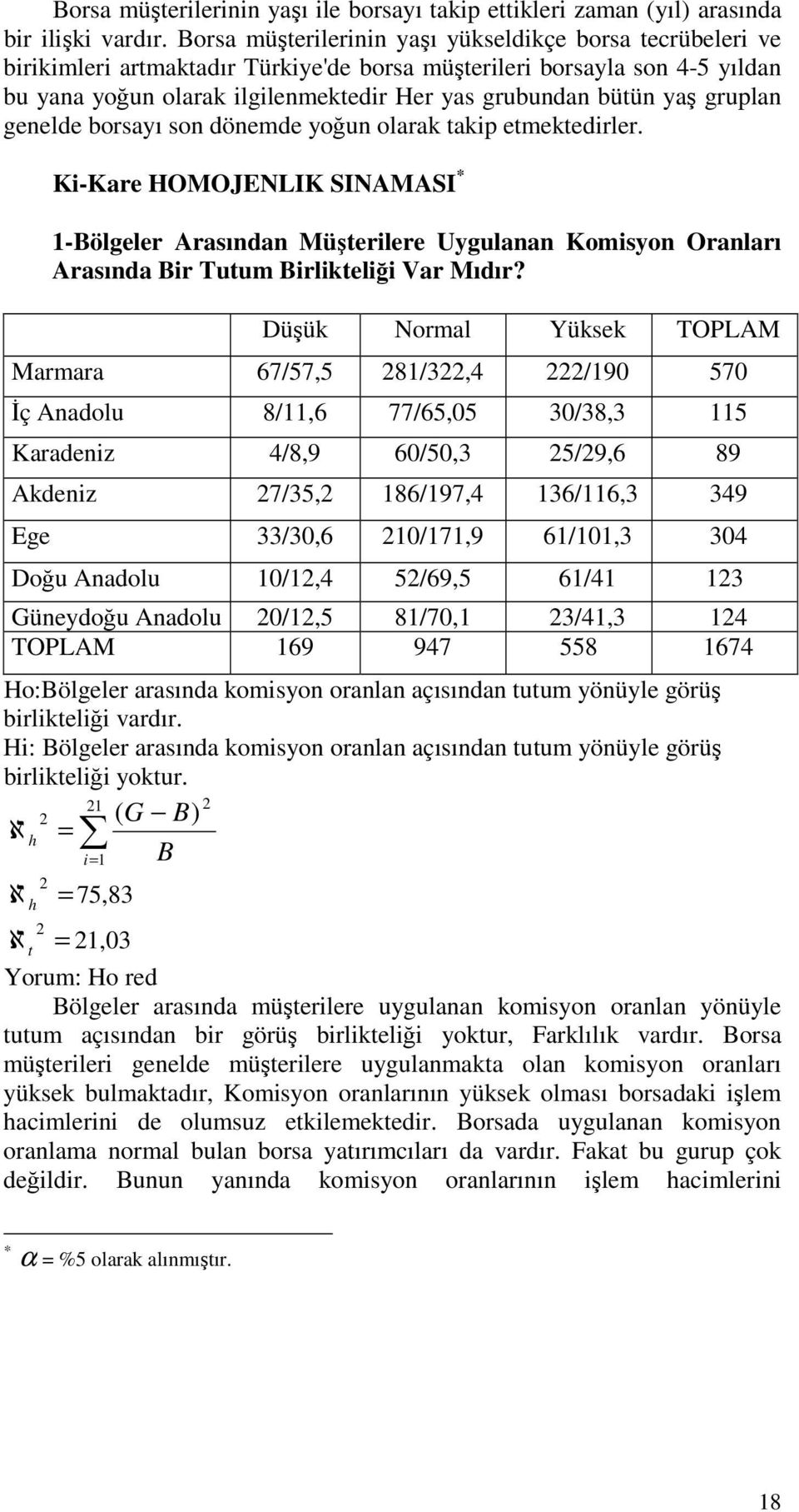 gruplan genelde borsayı son dönemde yoğun olarak akip emekedirler. Ki-Kare HOMOJENLIK SINAMASI * 1-ölgeler Arasından Müşerilere Uygulanan Komisyon Oranları Arasında ir Tuum irlikeliği Var Mıdır?