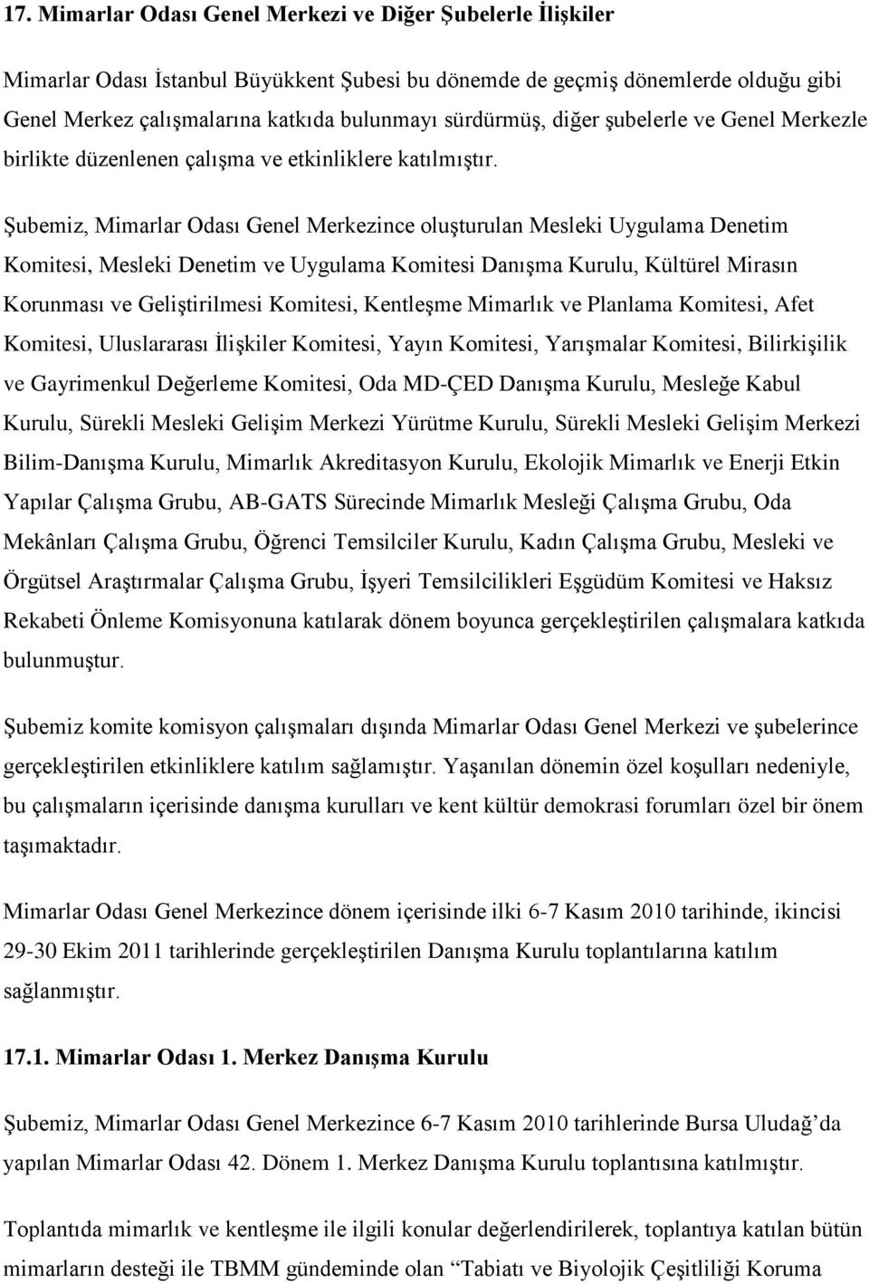 Şubemiz, Mimarlar Odası Genel Merkezince oluşturulan Mesleki Uygulama Denetim Komitesi, Mesleki Denetim ve Uygulama Komitesi Danışma Kurulu, Kültürel Mirasın Korunması ve Geliştirilmesi Komitesi,