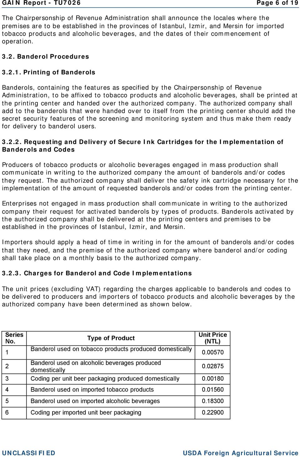 Printing of Banderols Banderols, containing the features as specified by the Chairpersonship of Revenue Administration, to be affixed to tobacco products and alcoholic beverages, shall be printed at