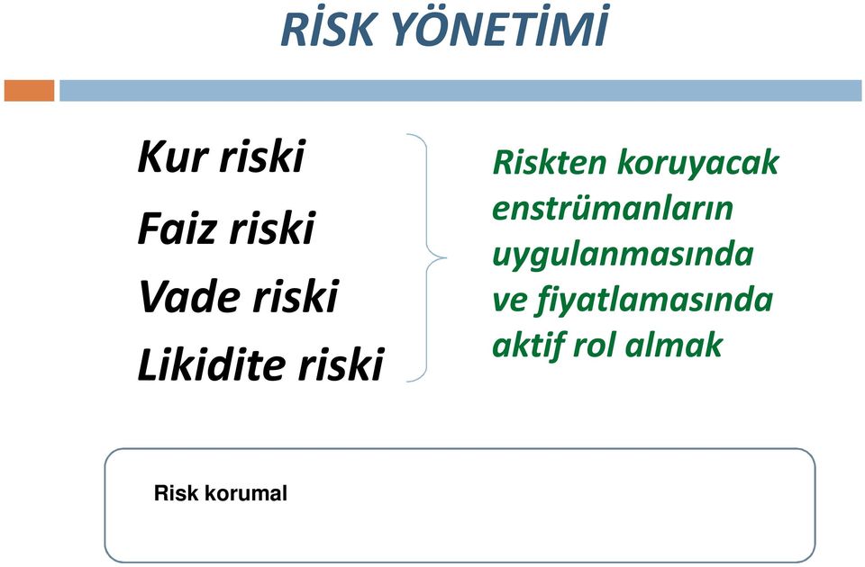 fiyatlamasında aktif rol almak Risk korumal finansal