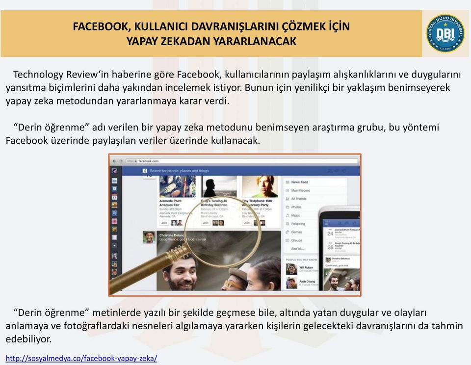 Derin öğrenme adı verilen bir yapay zeka metodunu benimseyen araştırma grubu, bu yöntemi Facebook üzerinde paylaşılan veriler üzerinde kullanacak.