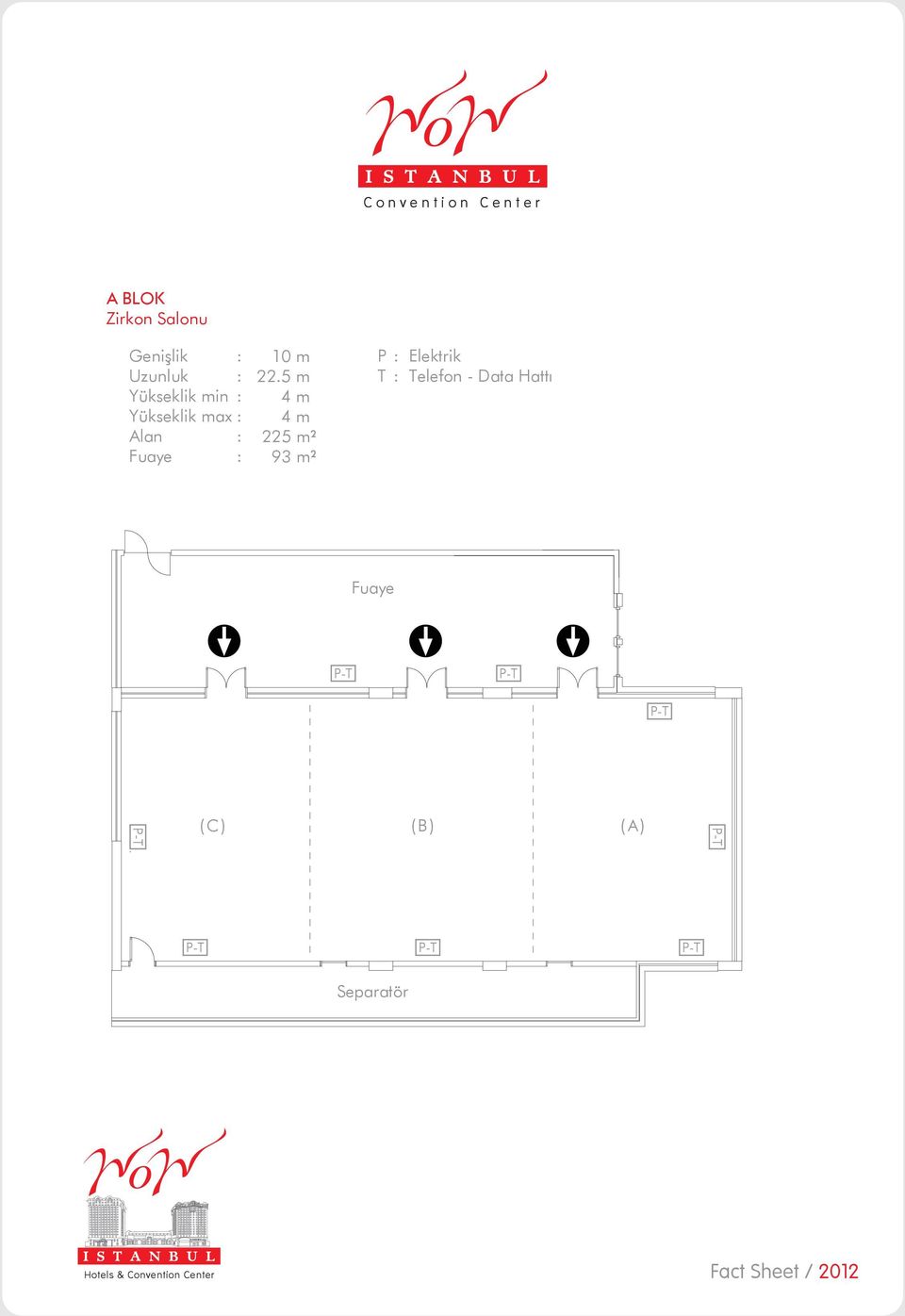 5 m 4 m 4 m 225 m² 93 m² T lektrik Telefon Data Hattı