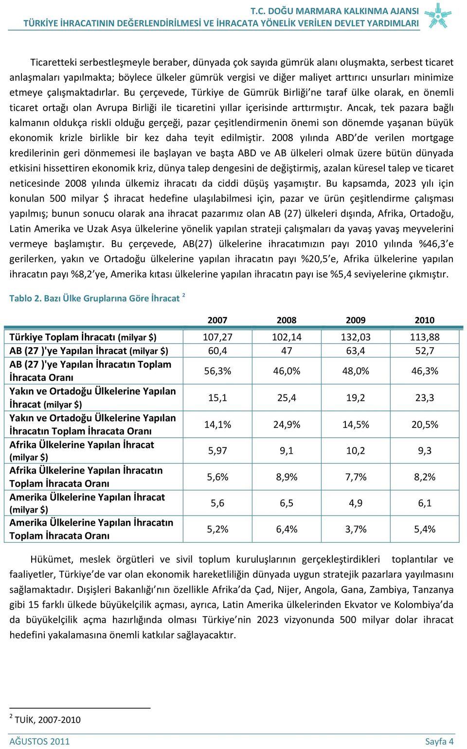 Ancak, tek pazara bağlı kalmanın oldukça riskli olduğu gerçeği, pazar çeşitlendirmenin önemi son dönemde yaşanan büyük ekonomik krizle birlikle bir kez daha teyit edilmiştir.