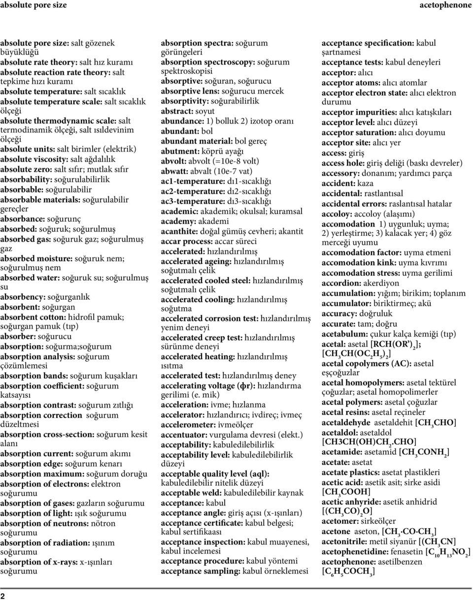 salt ağdalılık absolute zero: salt sıfır; mutlak sıfır absorbability: soğurulabilirlik absorbable: soğurulabilir absorbable materials: soğurulabilir gereçler absorbance: soğurunç absorbed: soğuruk;