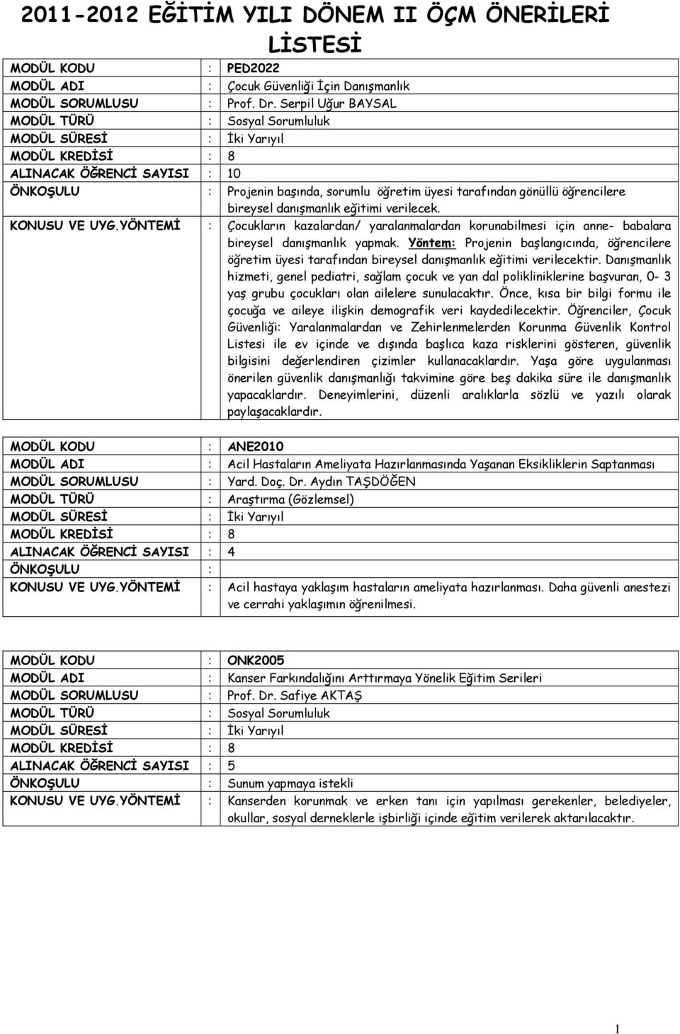 KONUSU VE UYG.YÖNTEMİ : Çocukların kazalardan/ yaralanmalardan korunabilmesi için anne- babalara bireysel danışmanlık yapmak.