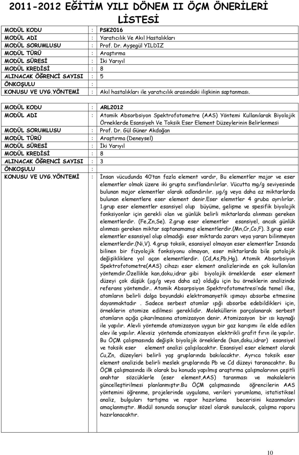 MODÜL KODU : ARL2012 MODÜL ADI : Atomik Absorbsiyon Spektrofotometre (AAS) Yöntemi Kullanılarak Biyolojik Örneklerde Esansiyeh Ve Toksik Eser Element Düzeylerinin Belirlenmesi MODÜL SORUMLUSU : Prof.