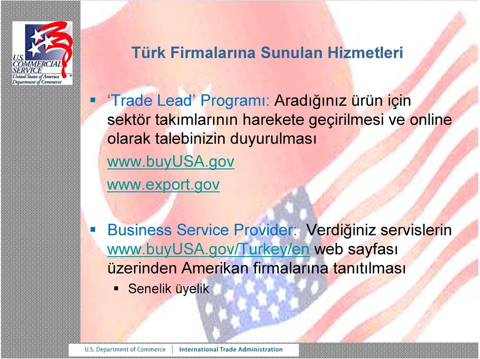 www.buyusa.gov www.export.gov Business Service Provider: Verdiğiniz servislerin www.