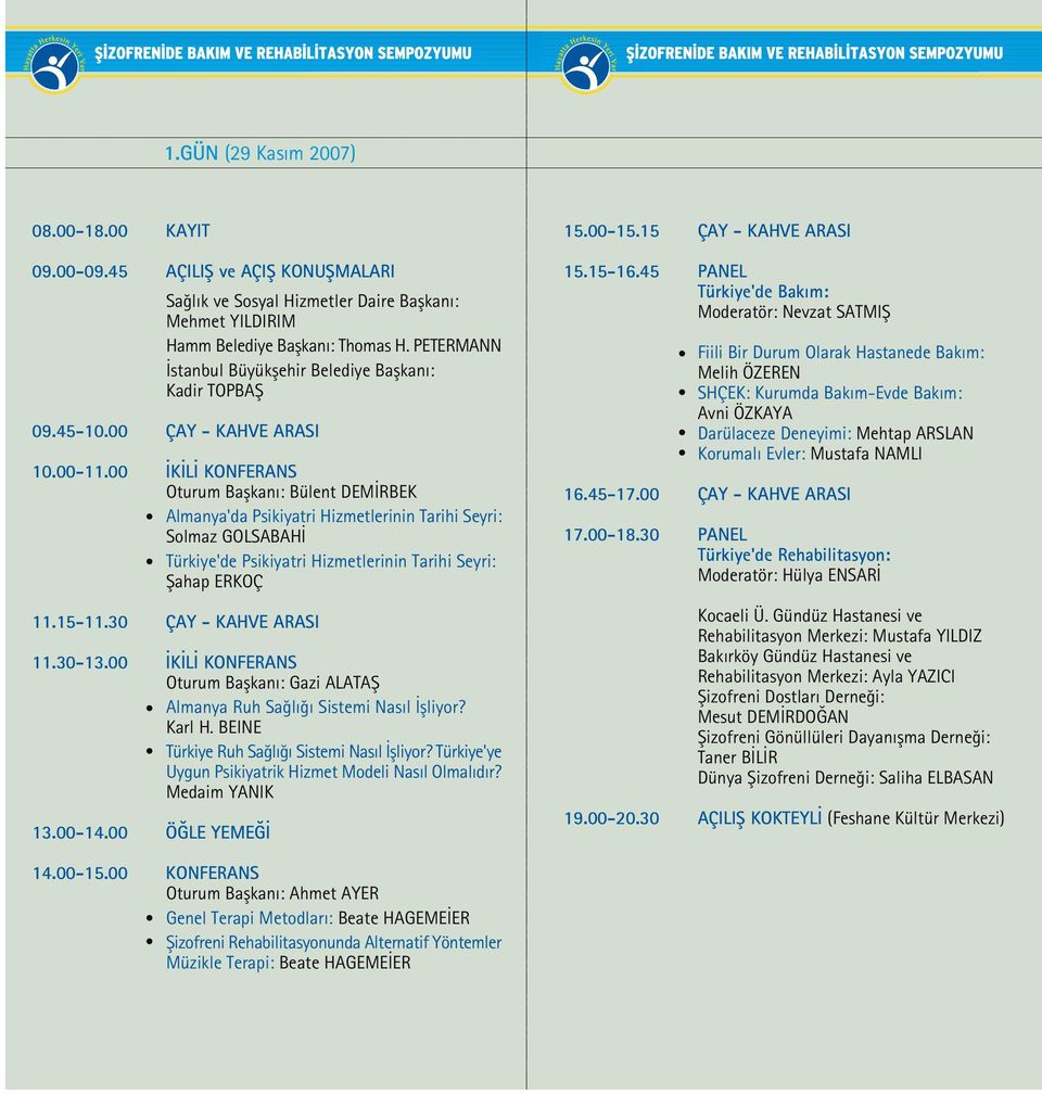 00 K L KONFERANS Oturum Baflkan : Bülent DEM RBEK Almanya'da Psikiyatri Hizmetlerinin Tarihi Seyri: Solmaz GOLSABAH Türkiye'de Psikiyatri Hizmetlerinin Tarihi Seyri: fiahap ERKOÇ 11.15-11.