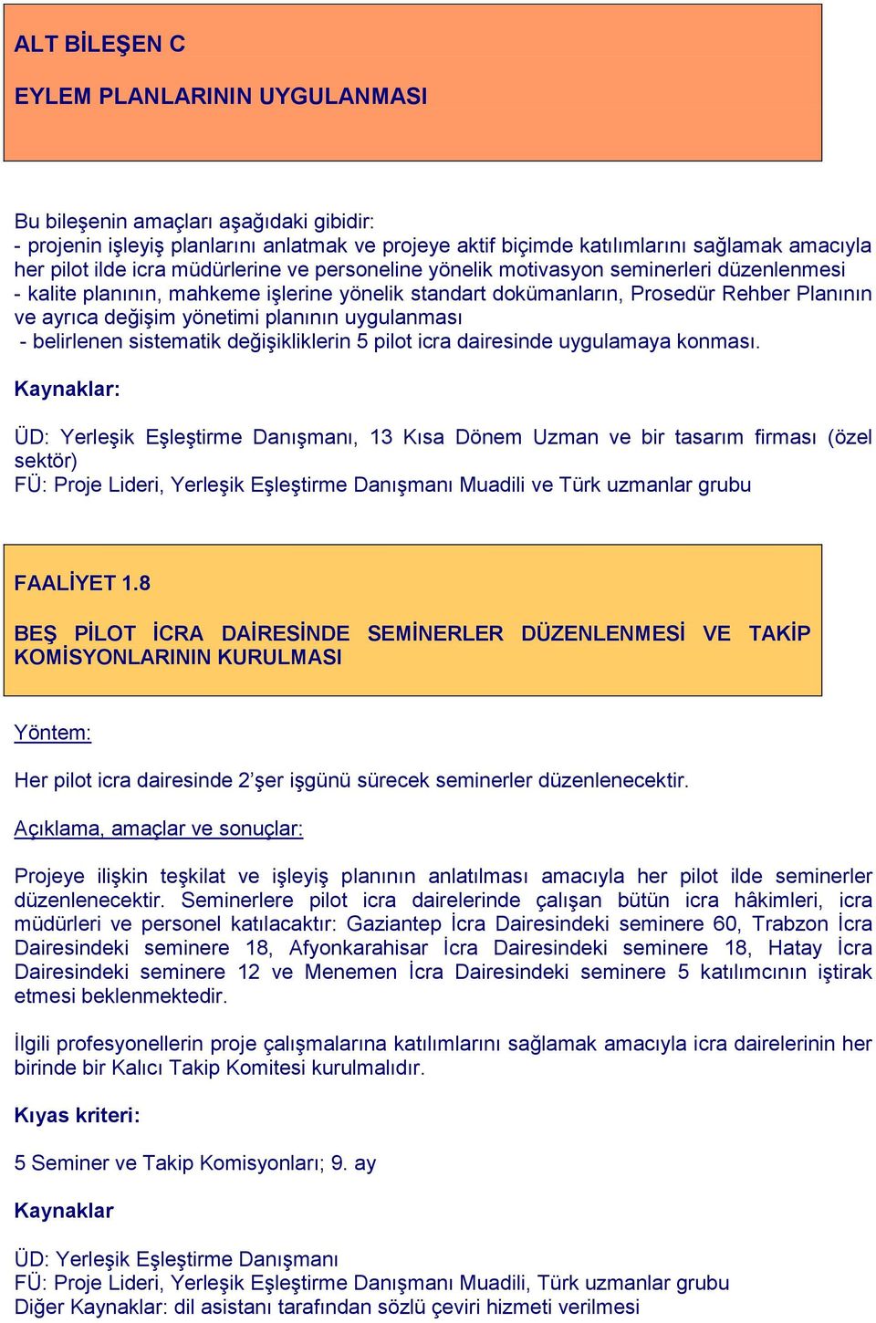 planının uygulanması - belirlenen sistematik değişikliklerin 5 pilot icra dairesinde uygulamaya konması.