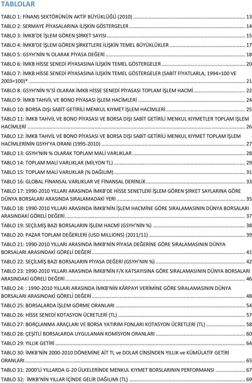 .. 20 TABLO 7: İMKB HİSSE SENEDİ PİYASASINA İLİŞKİN TEMEL GÖSTERGELER (SABİT FİYATLARLA, 1994=100 VE 2003=100)*... 21 TABLO 8: GSYH NİN % Sİ OLARAK İMKB HİSSE SENEDİ PİYASASI TOPLAM İŞLEM HACMİ.