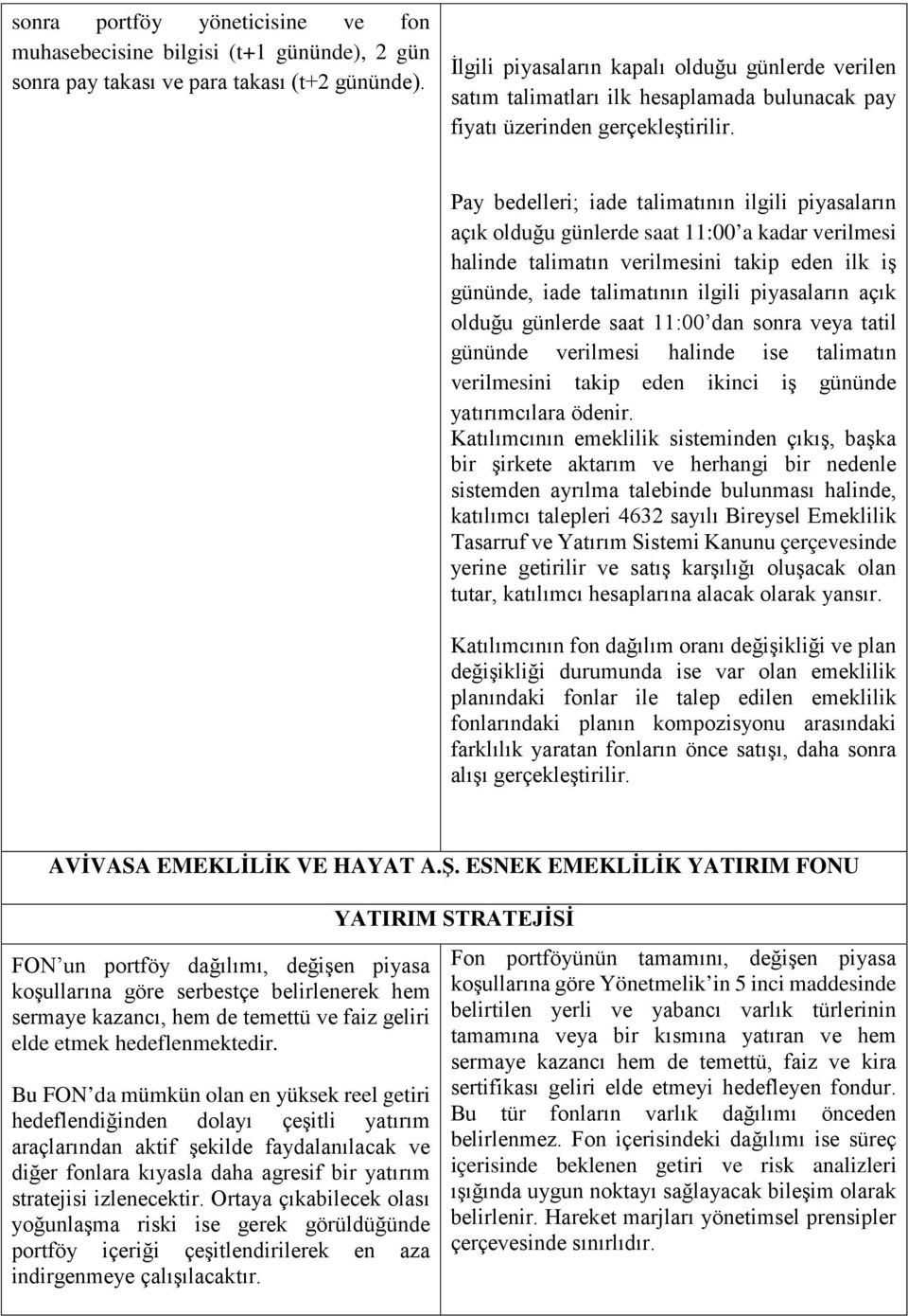 Pay bedelleri; iade talimatının ilgili piyasaların açık olduğu günlerde saat 11:00 a kadar verilmesi halinde talimatın verilmesini takip eden ilk iş gününde, iade talimatının ilgili piyasaların açık