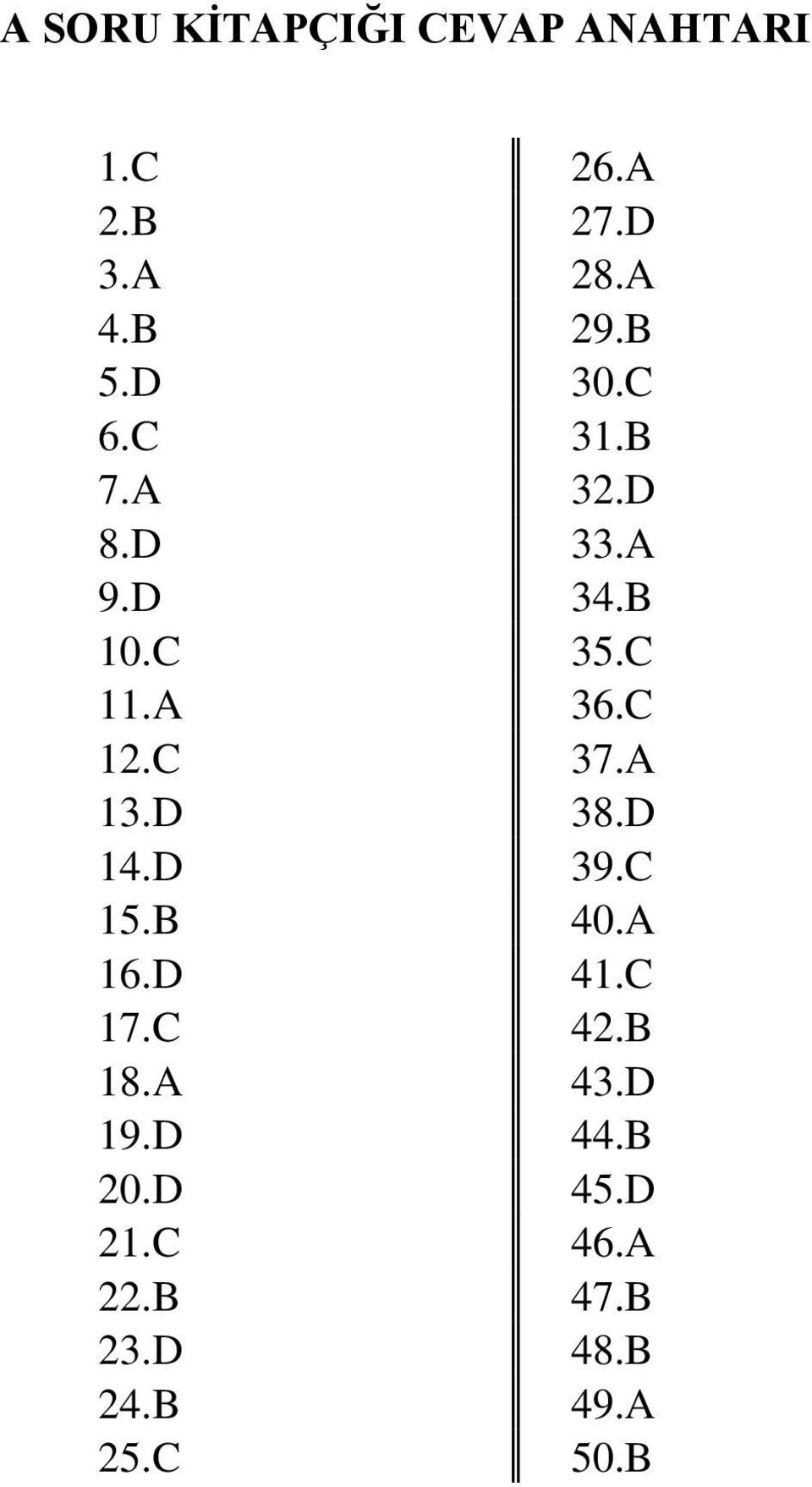 C 12.C 37.A 13.D 38.D 14.D 39.C 15.B 40.A 16.D 41.C 17.C 42.B 18.