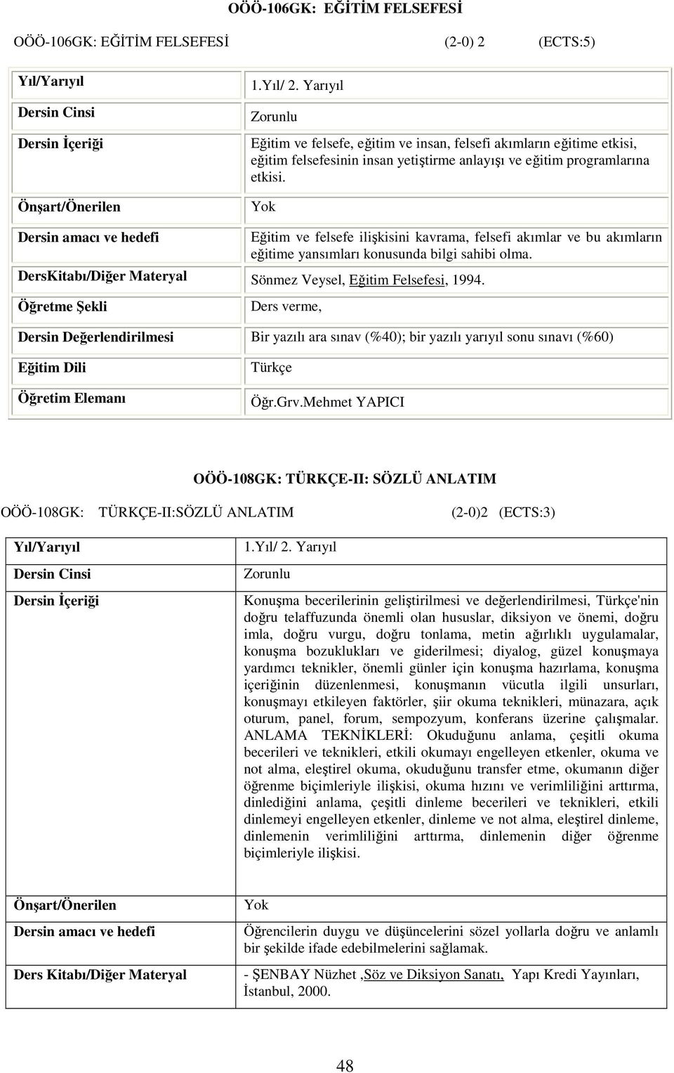 Eğitim ve felsefe ilişkisini kavrama, felsefi akımlar ve bu akımların eğitime yansımları konusunda bilgi sahibi olma. DersKitabı/Diğer Materyal Sönmez Veysel, Eğitim Felsefesi, 1994.