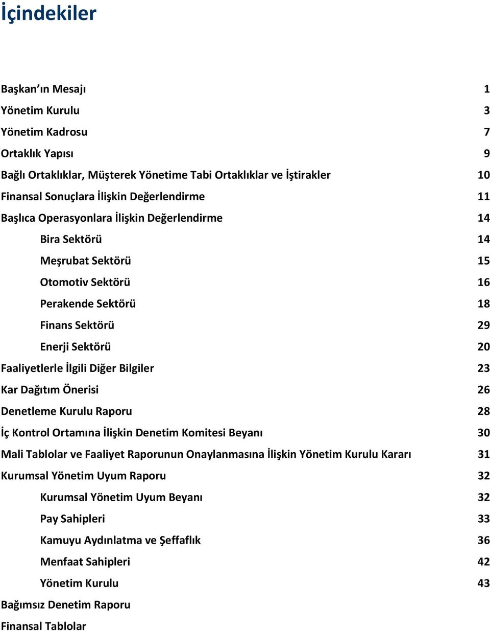 Bilgiler 23 Kar Dağıtım Önerisi 26 Denetleme Kurulu Raporu İç Kontrol Ortamına İlişkin Denetim Komitesi Beyanı Mali Tablolar ve Faaliyet Raporunun Onaylanmasına İlişkin Yönetim Kurulu Kararı 28