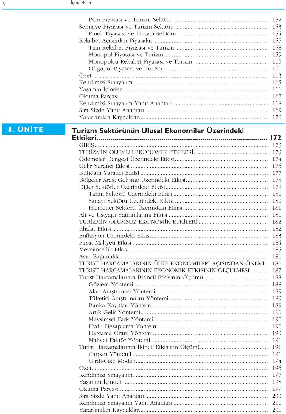 .... 167 Kendimizi S nayal m Yan t Anahtar... 168 S ra Sizde Yan t Anahtar... 169 Yararlan lan Kaynaklar... 170 8. ÜN TE Turizm Sektörünün Ulusal Ekonomiler Üzerindeki Etkileri... 172 G R fi.