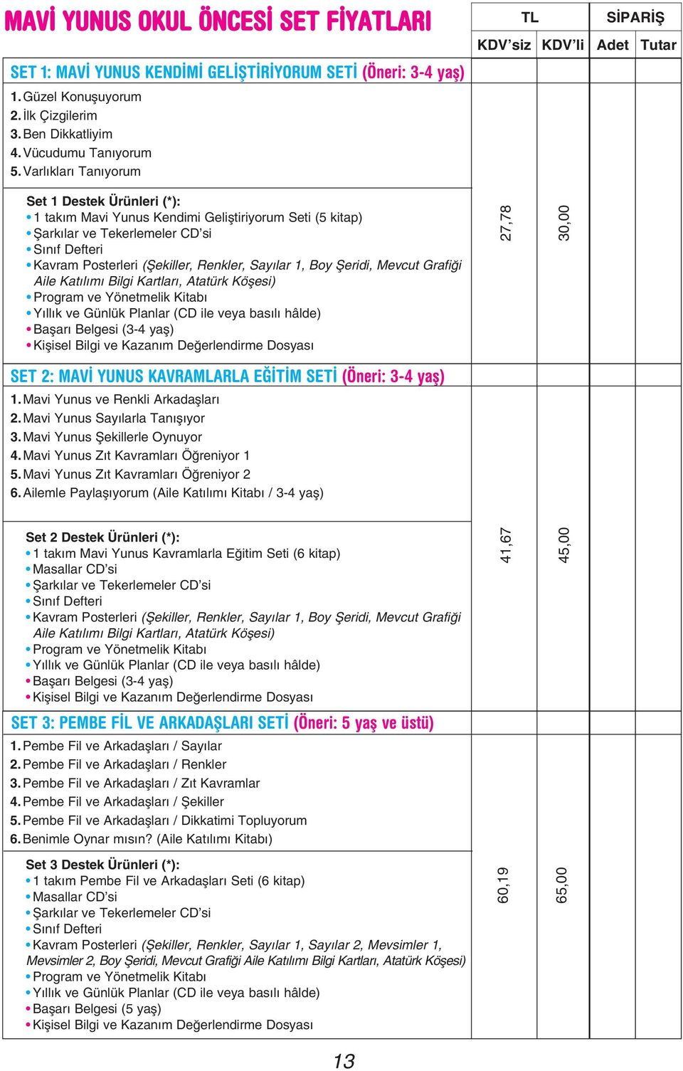 1, Boy fieridi, Mevcut Grafi i Aile Kat l m Bilgi Kartlar, Atatürk Köflesi) Program ve Yönetmelik Kitab Y ll k ve Günlük Planlar (CD ile veya bas l hâlde) Baflar Belgesi (3-4 yafl) SET 2: MAV YUNUS