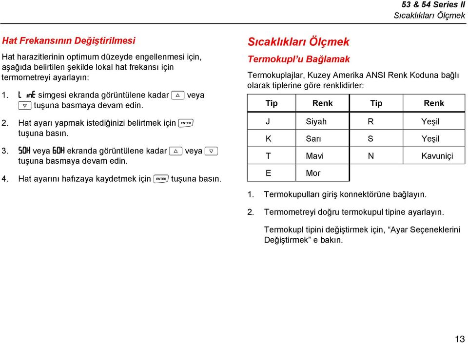 50V veya 60V ekranda görüntülene kadar K veya N tuşuna basmaya devam edin. 4. Hat ayarını hafızaya kaydetmek için E tuşuna basın.