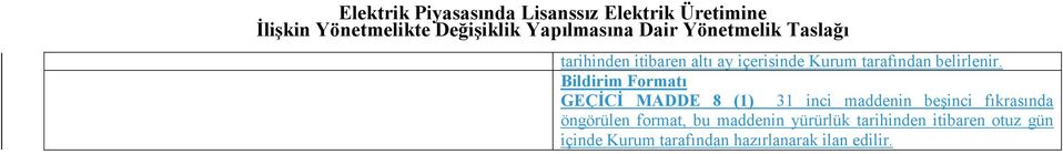 Bildirim Formatı GEÇİCİ MADDE 8 (1) 31 inci maddenin beşinci fıkrasında öngörülen format, bu