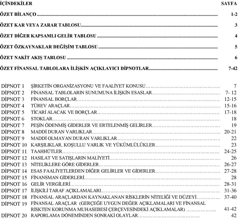 7-12 DİPNOT 3 FİNANSAL BORÇLAR... 12-15 DİPNOT 4 TÜREV ARAÇLAR. 15-16 DİPNOT 5 TİCARİ ALACAK VE BORÇLAR.