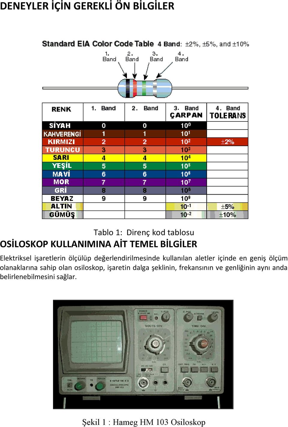 içinde en geniş ölçüm olanaklarına sahip olan osiloskop, işaretin dalga şeklinin,