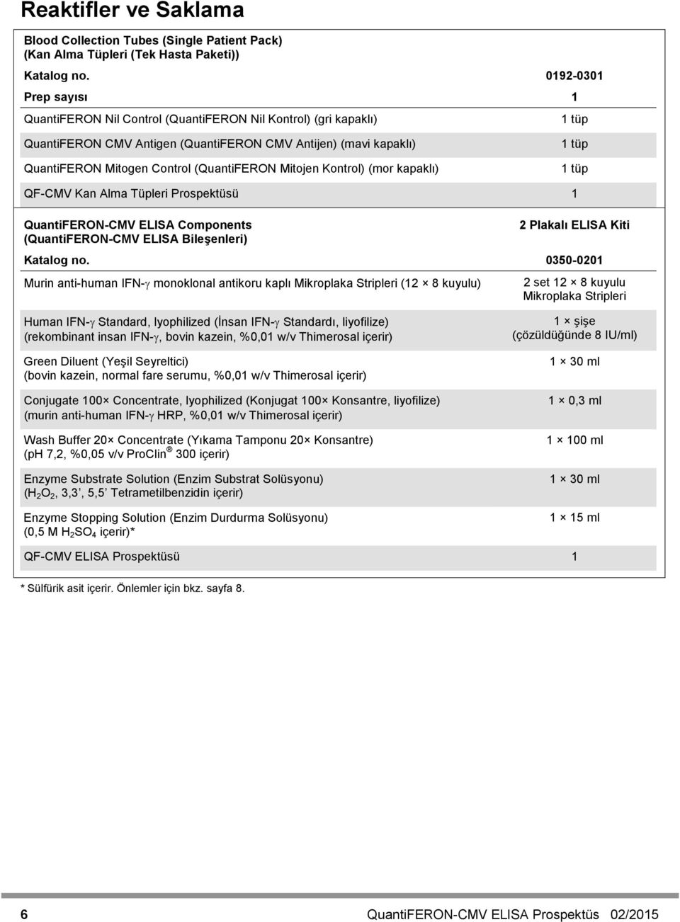 Mitojen Kontrol) (mor kapaklı) 1 tüp 1 tüp QF-CMV Kan Alma Tüpleri Prospektüsü 1 QuantiFERON-CMV ELISA Components (QuantiFERON-CMV ELISA Bileşenleri) 2 Plakalı ELISA Kiti Katalog no.