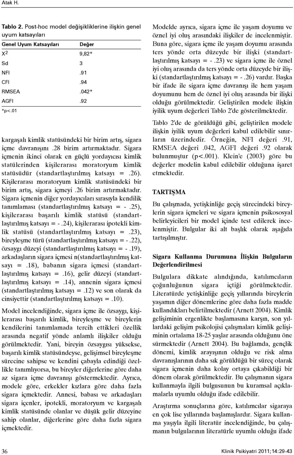 Sigara içmenin ikinci olarak en güçlü yordayýcýsý kimlik statülerinden kiþilerarasý moratoryum kimlik statüsüdür (standartlaþtýrýlmýþ katsayý =.26).