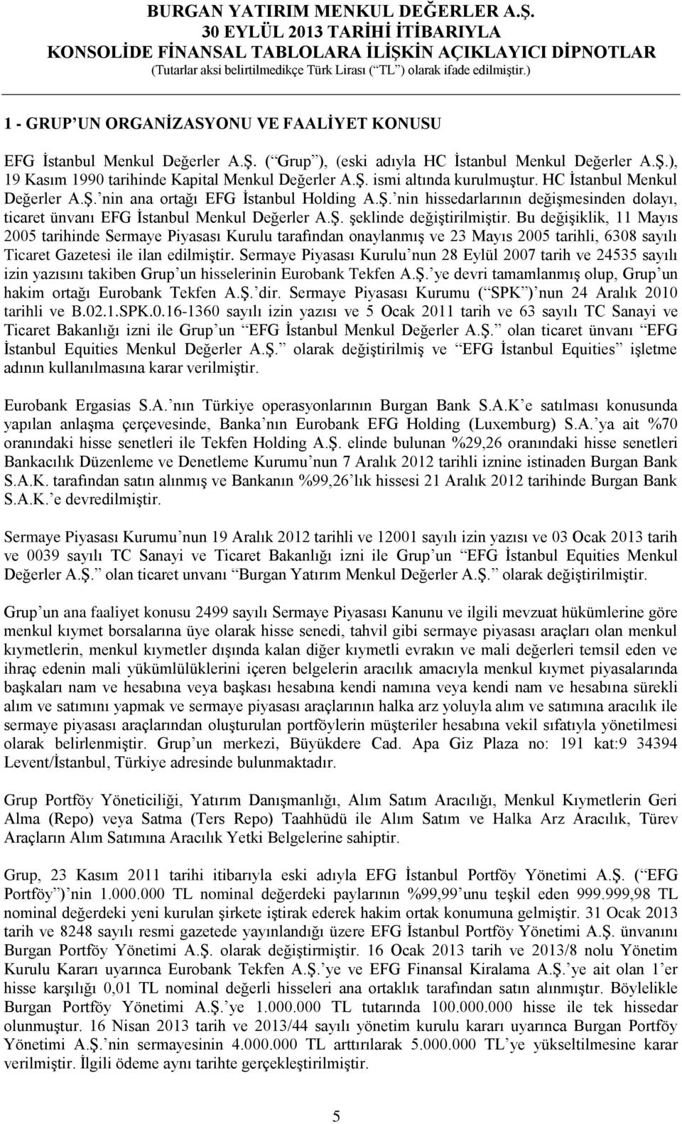 Bu değişiklik, 11 Mayıs 2005 tarihinde Sermaye Piyasası Kurulu tarafından onaylanmış ve 23 Mayıs 2005 tarihli, 6308 sayılı Ticaret Gazetesi ile ilan edilmiştir.