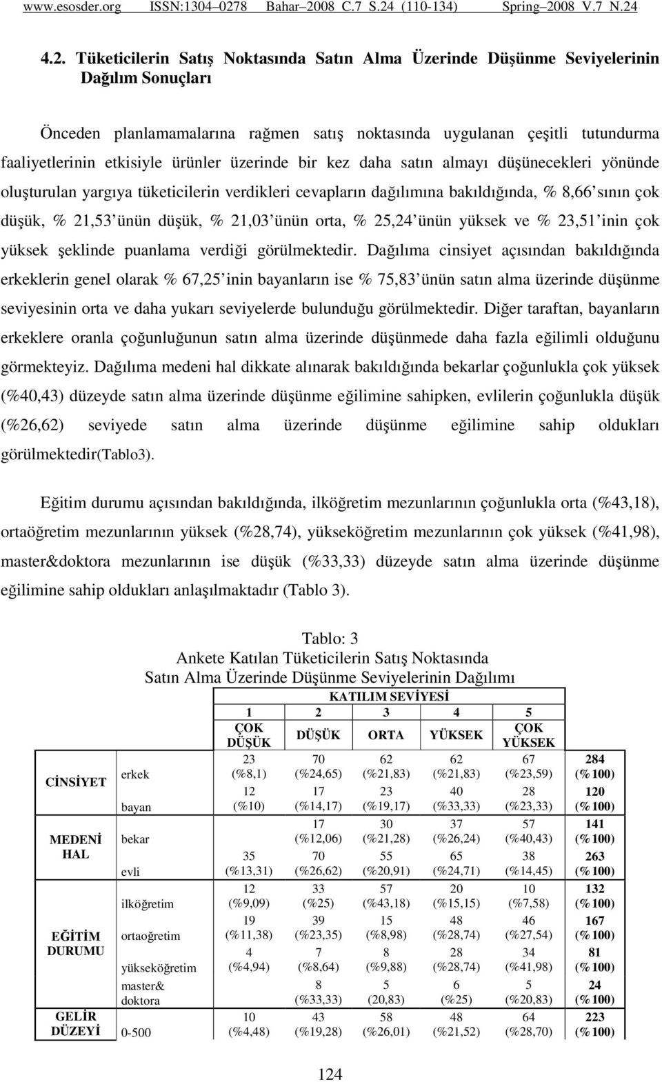 ünün orta, % 25,24 ünün yüksek ve % 23,51 inin çok yüksek şeklinde puanlama verdiği görülmektedir.