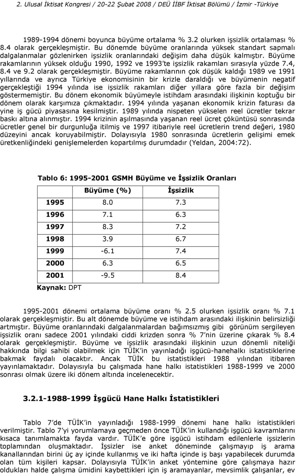 Büyüme rakamlarnn yüksek olduu 1990, 1992 ve 1993 te isizlik rakamlar srasyla yüzde 7.4, 8.4 ve 9.2 olarak gerçeklemitir.