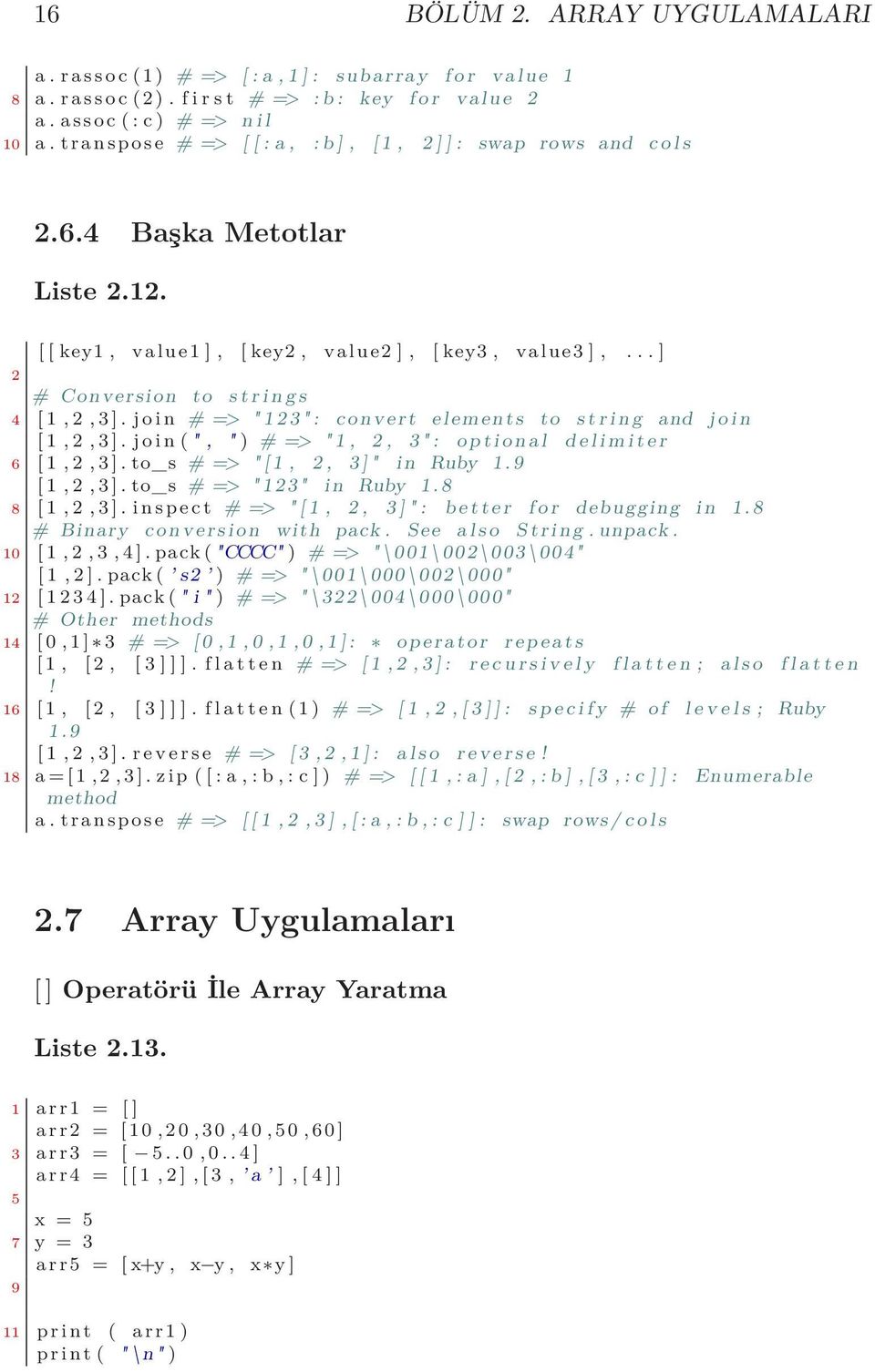 .. ] 2 # Conversion to s t r i n g s 4 [ 1, 2, 3 ]. j o i n # => " 1 2 3 " : convert elements to s t r i n g and j o i n [ 1, 2, 3 ].