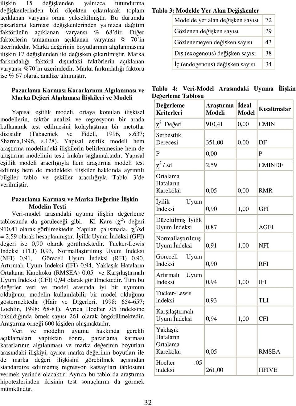 Marka değerinin boyutlarının algılanmasına ilişkin 17 değişkenden iki değişken çıkarılmıştır. Marka farkındalığı faktörü dışındaki faktörlerin açıklanan varyansı %70 in üzerindedir.