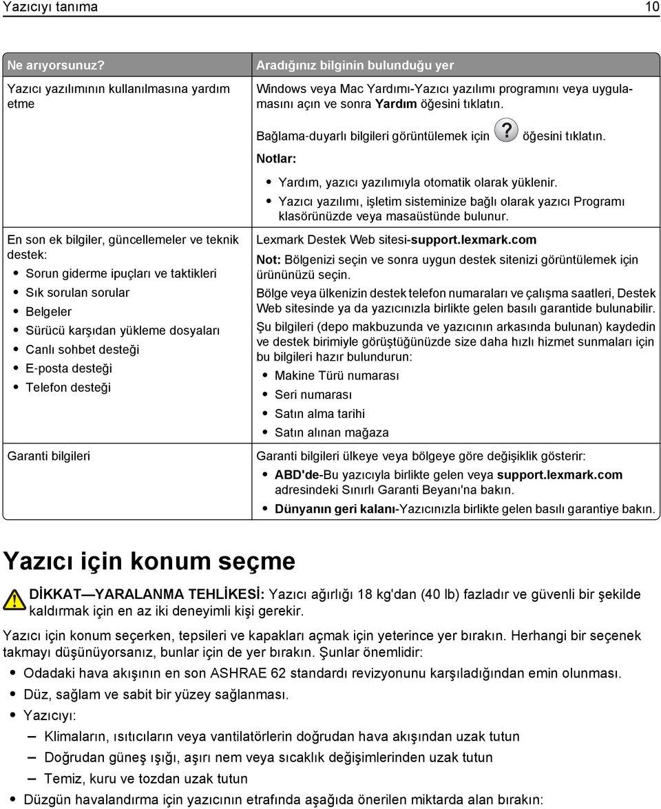 Bağlama duyarlı bilgileri görüntülemek için? öğesini tıklatın. Yardım, yazıcı yazılımıyla otomatik olarak yüklenir.