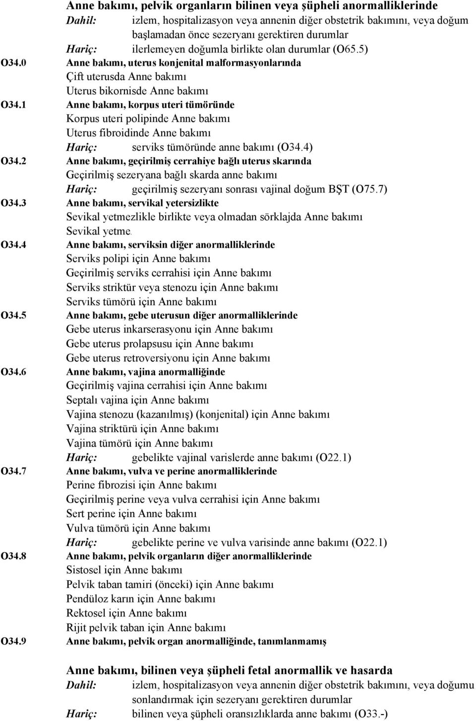 1 Anne bakımı, korpus uteri tümöründe Korpus uteri polipinde Anne bakımı Uterus fibroidinde Anne bakımı Hariç: serviks tümöründe anne bakımı (O34.4) O34.