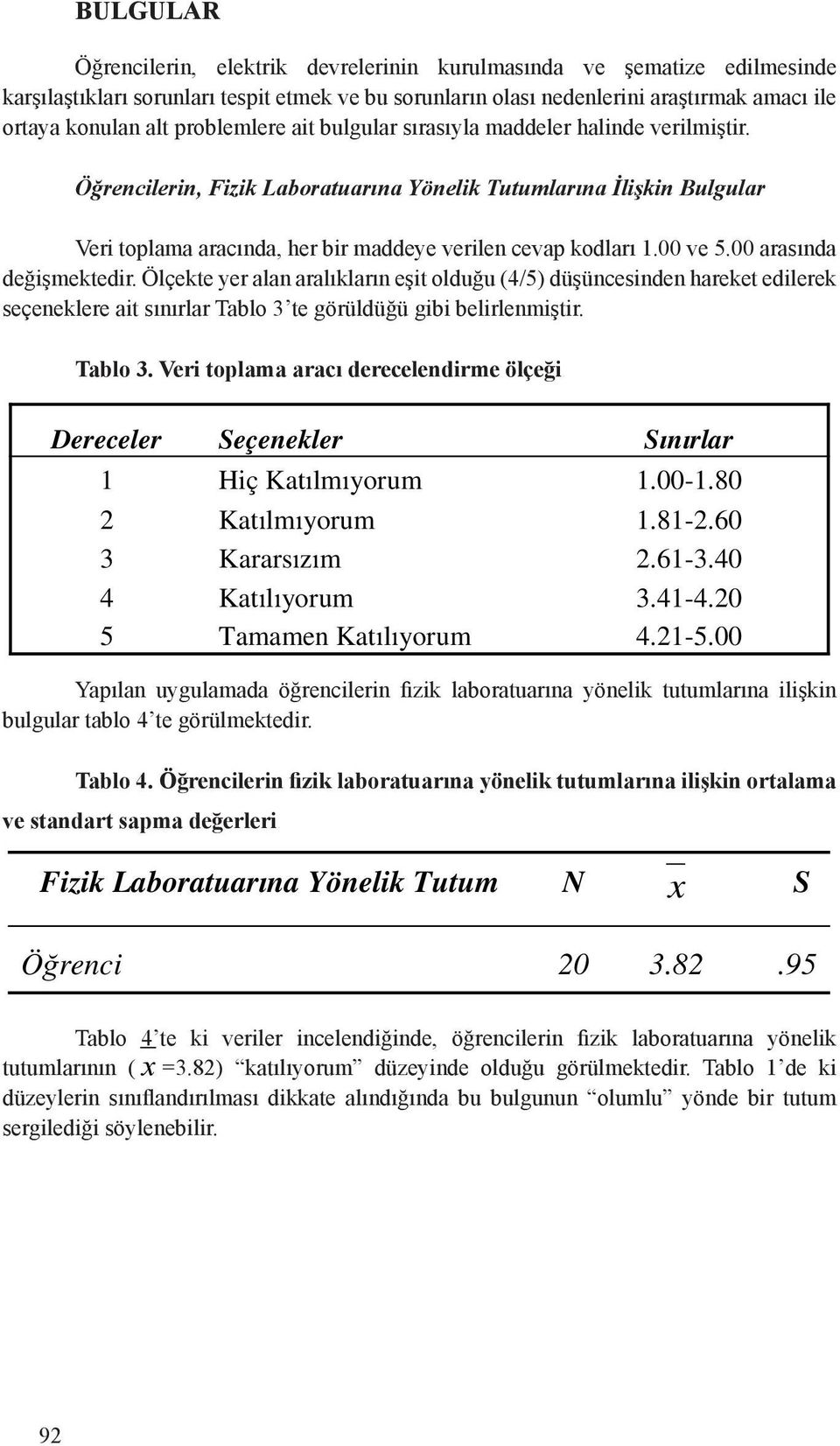 00 ve 5.00 arasında değişmektedir. Ölçekte yer alan aralıkların eşit olduğu (4/5) düşüncesinden hareket edilerek seçeneklere ait sınırlar Tablo 3 