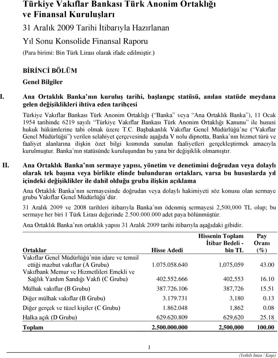 Banka ), 11 Ocak 1954 tarihinde 6219 sayılı Türkiye Vakıflar Bankası Türk Anonim Ortaklığı Kanunu ile hususi hukuk hükümlerine tabi olmak üzere T.C.